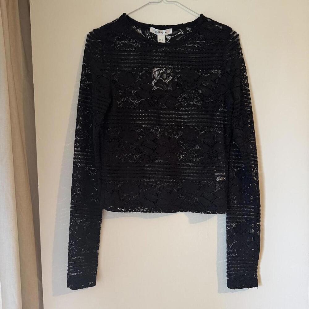 Black lace goth gothic long sleeve top see through shirt size S NEW w tag, lacy